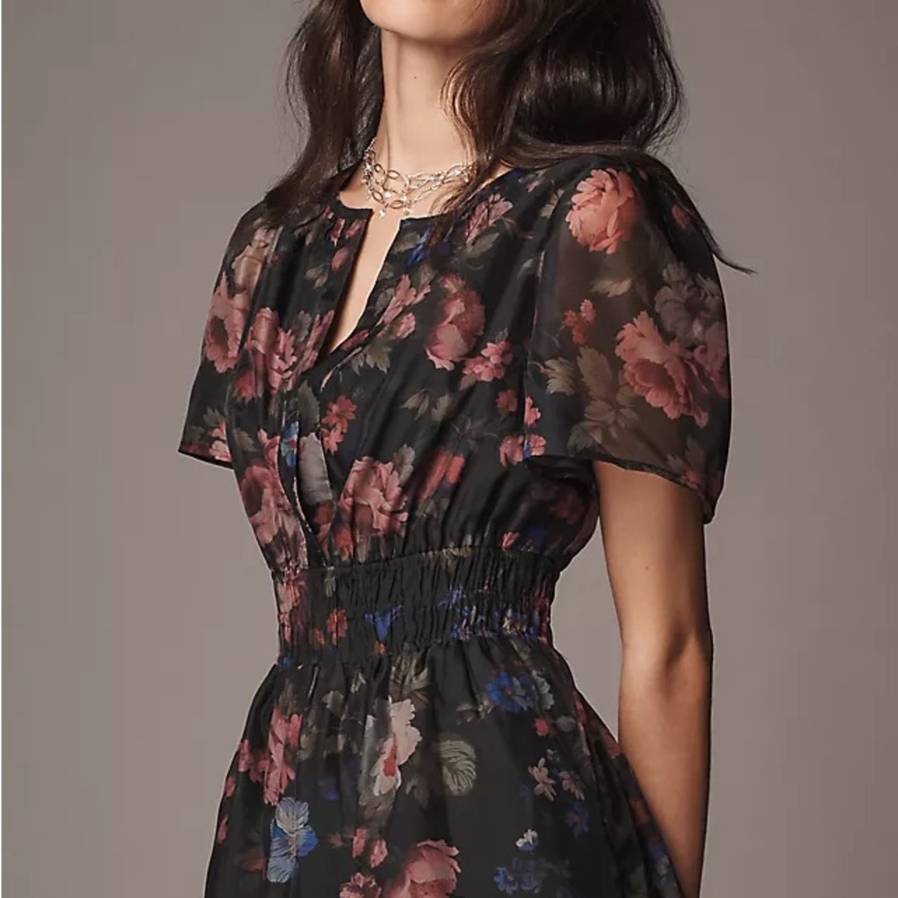 Anthropologie Somerset Black Floral Mini Dress
